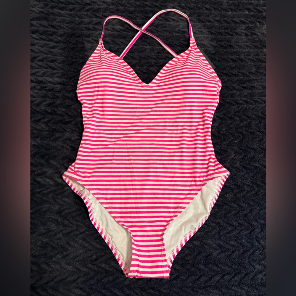 Kate Spade New York radiant pink striped one piece swimsuit